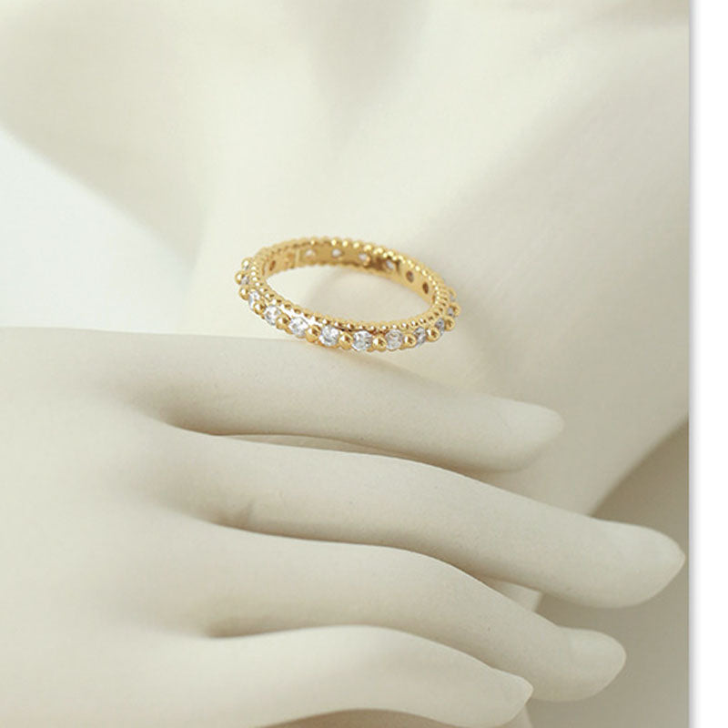 Cubic Zirconia Gold Beaded Band Ring