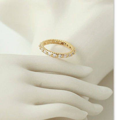 Cubic Zirconia Gold Beaded Band Ring