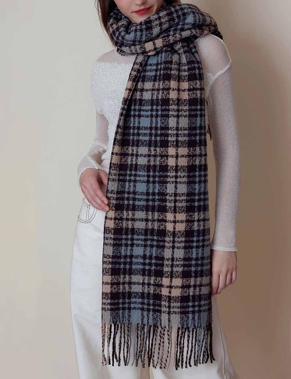 Vintage Plaid Warm Tassel Warm Scarf