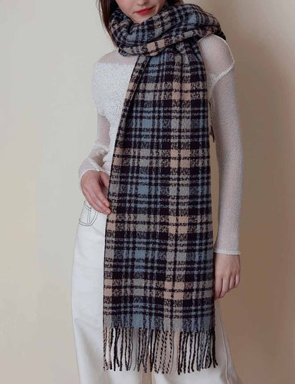 Vintage Plaid Warm Tassel Warm Scarf