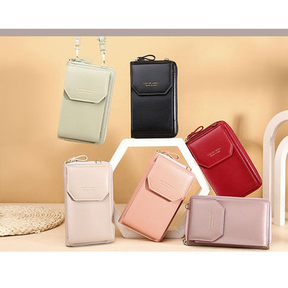 PU Leather Solid Color Multifunctional Small Crossbody Wallet Cell Phone Bag