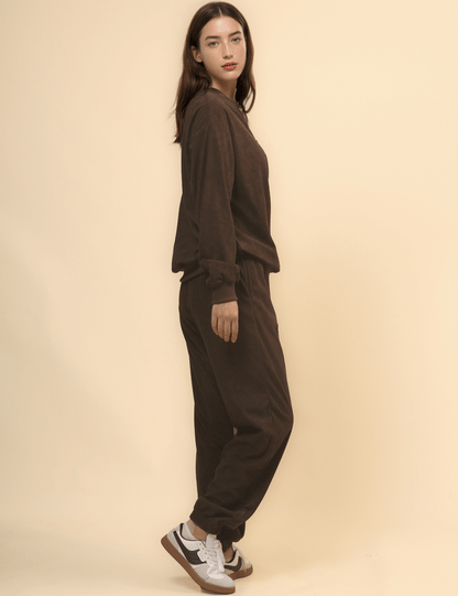 Solid Color Corduroy Casual Pullover Set