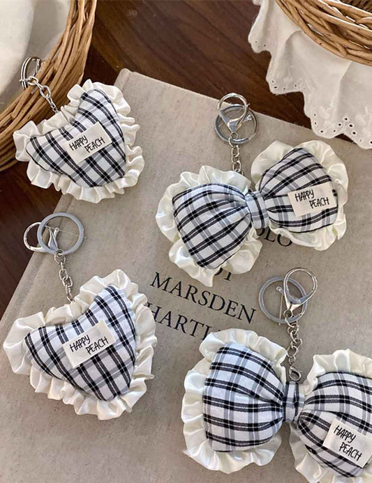 Vintage Plaid Bow Keychain Bag Charm