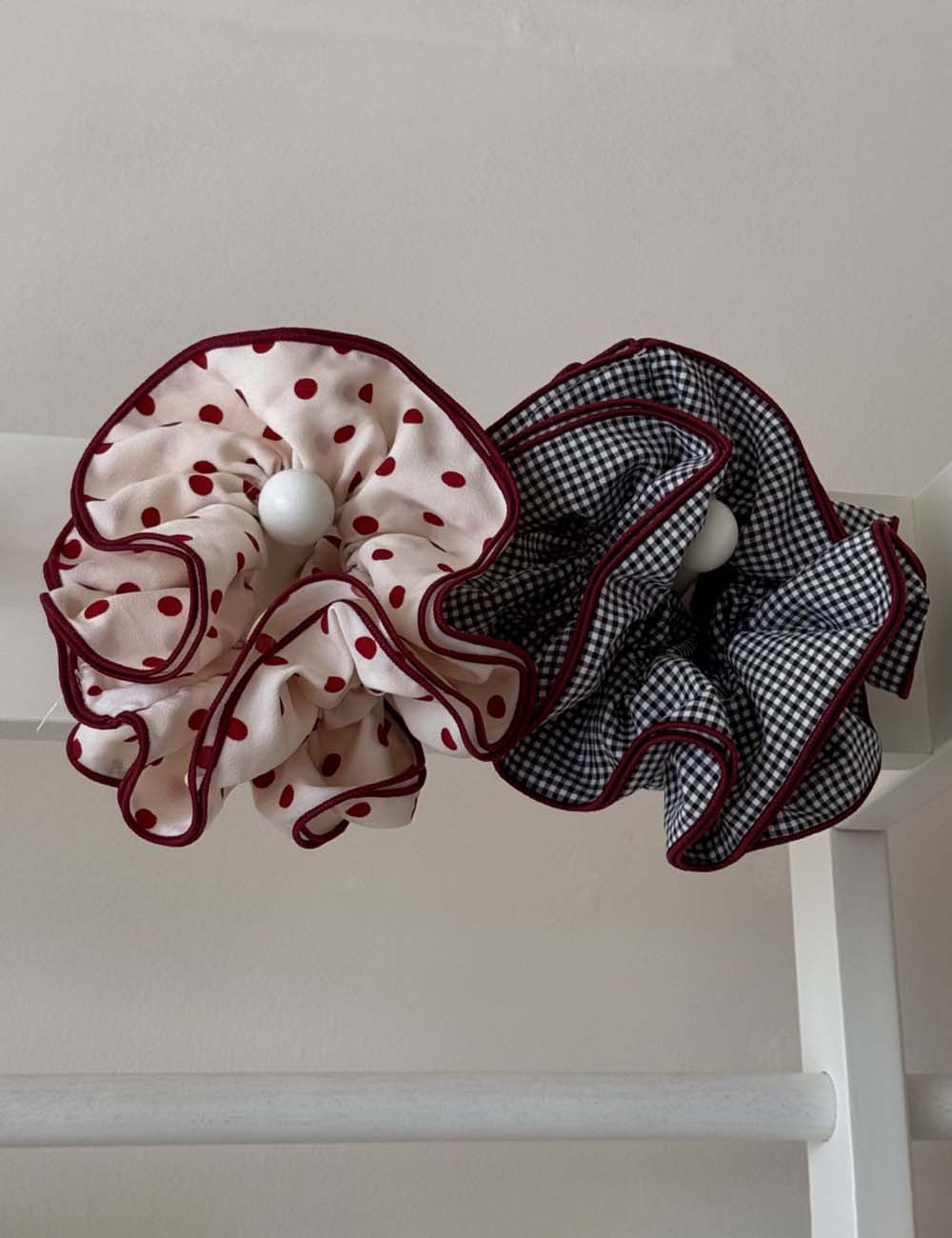 Polka Dot Gingham Ruffled Hair Scrunchies