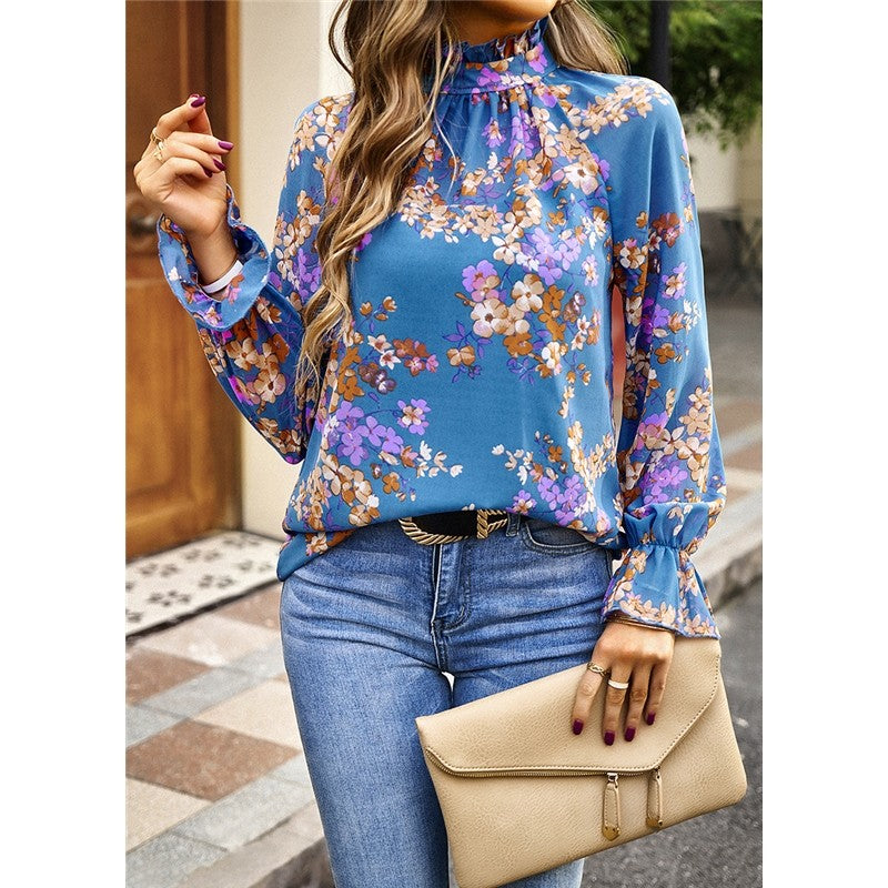 Floral Printed Long Sleeves Blouse Top