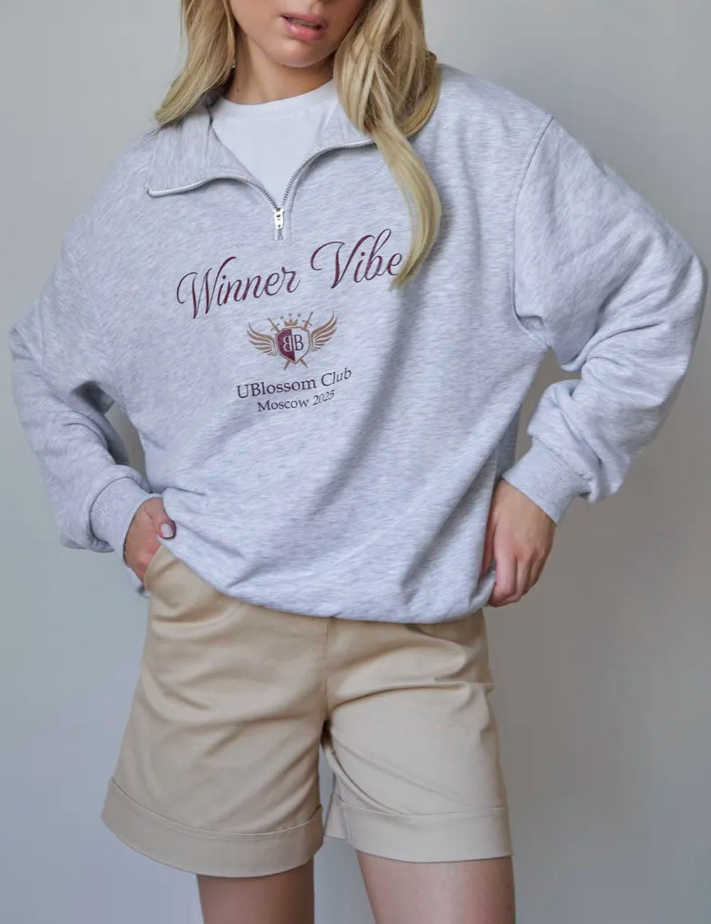 Letter Print Lapel Collar Half Zip Sweatshirt