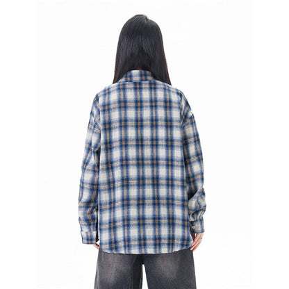 Letter Print Long Sleeve Plaid Shirt
