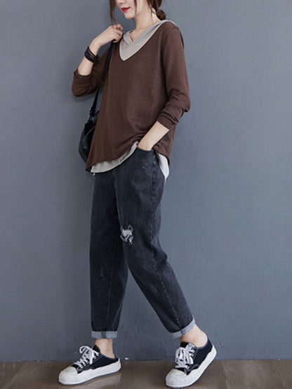 Original False Two Knitting T-Shirt Thin Sweater