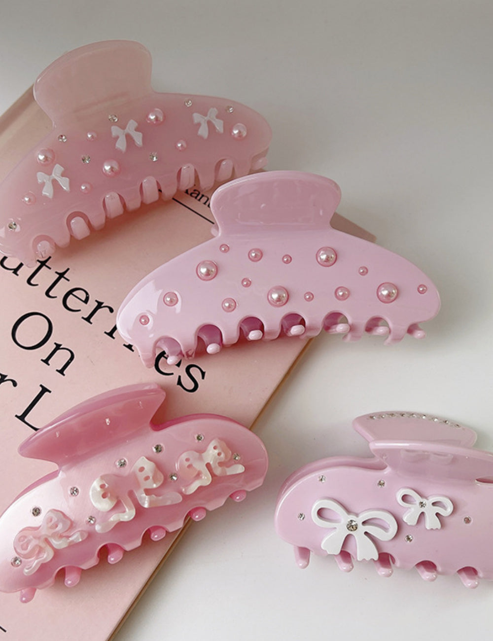 2+Pink Bow Knot Sweet Cute Hair Claws