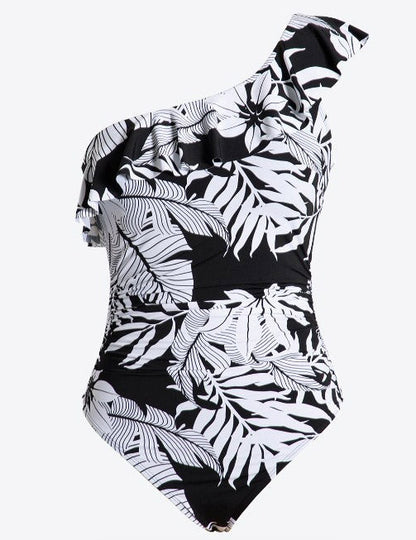 One Shoulder Ruffle One Piece Swimwear