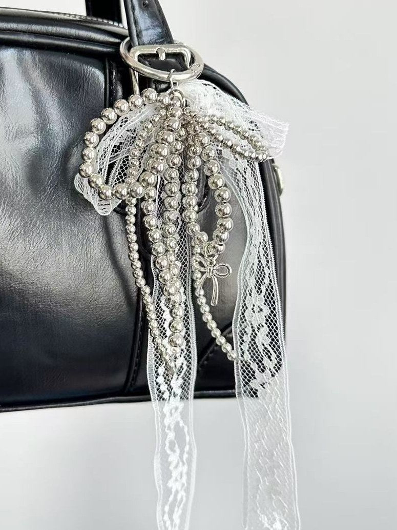 Lace Bow Pearl Keychain Bag Charms