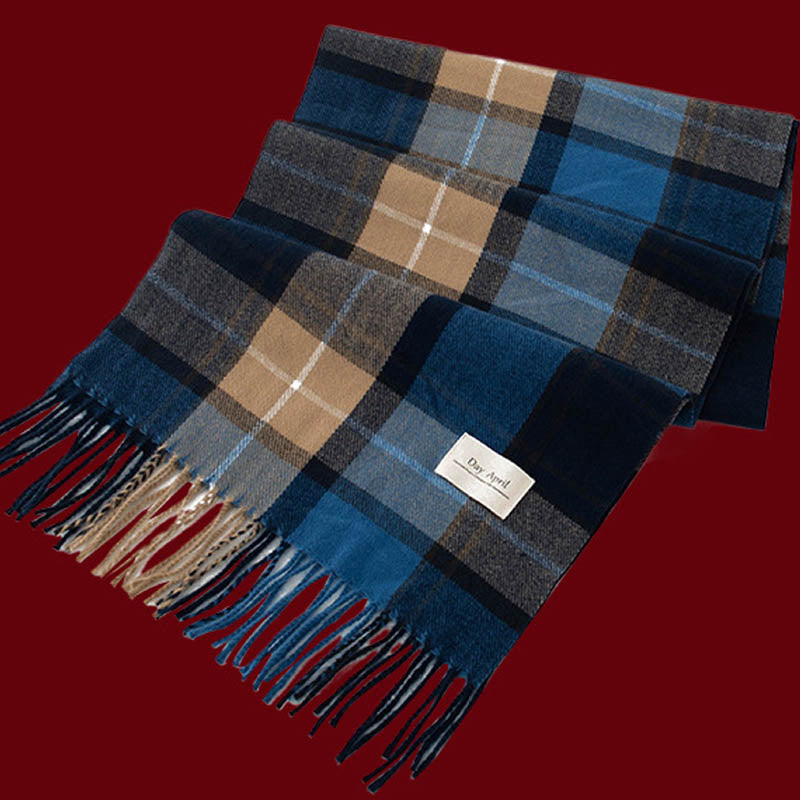 Retro Soft Wool Checkered Fringed Winter Scarf