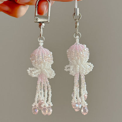 Handmade Jellyfish Beaded Tassel Keychain Bag Charm