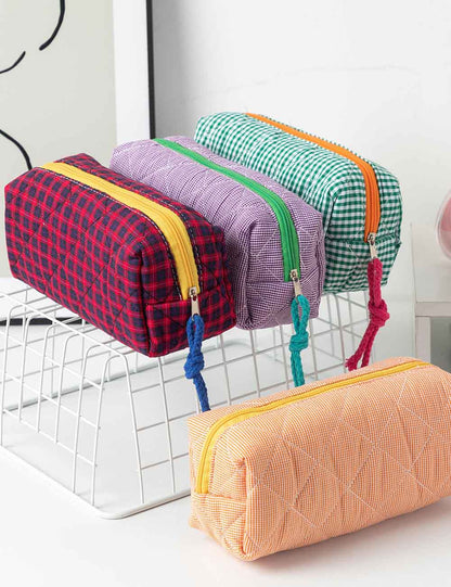 Large Capacity Color Block Plaid Storage Bag