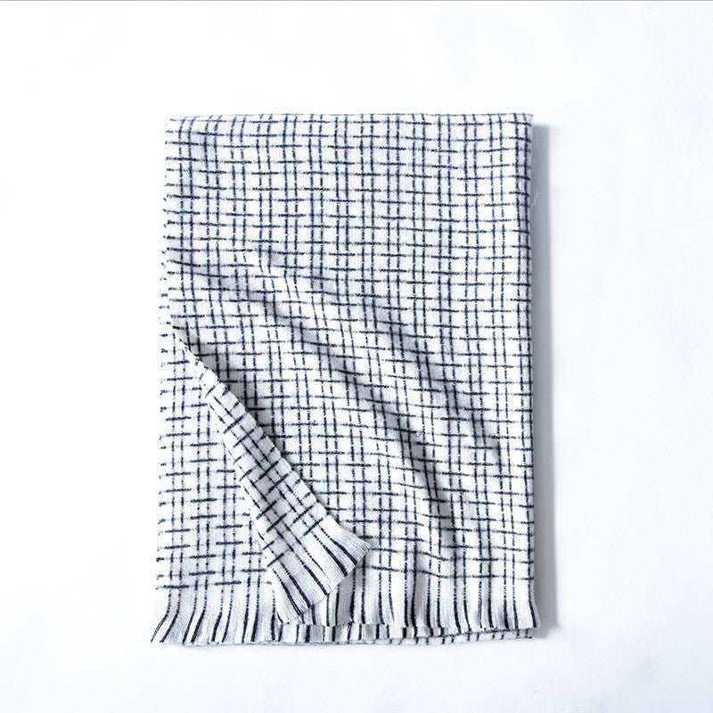 Striped Plaid Print Imitated Cashmere Shawl Scarf