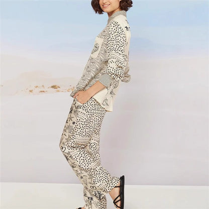 Floral Print Long Sleeve Shirt & Pants Set