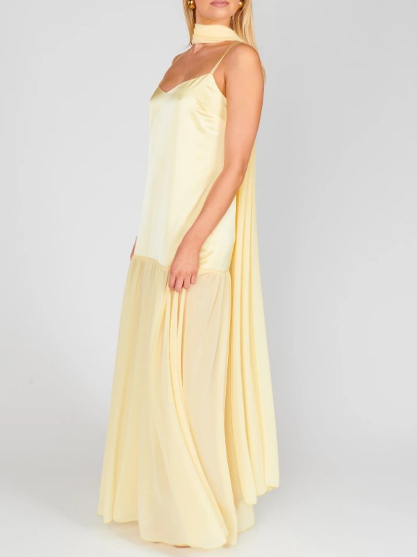 Solid Color Splicing Spaghetti Maxi Dress