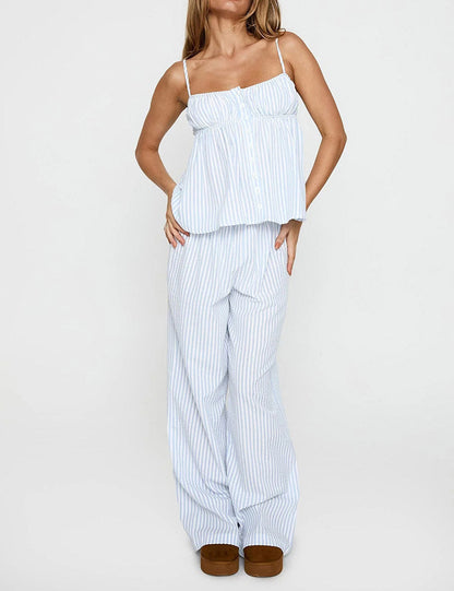 Minimalist Striped Cami Top Long Pants Set