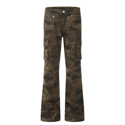Slim Camouflage Cargo Flared Pants