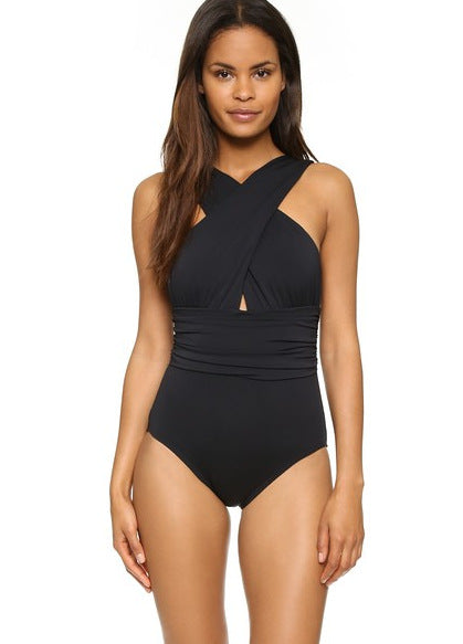 Solid Color Sexy V-Neck Cross Swimwear