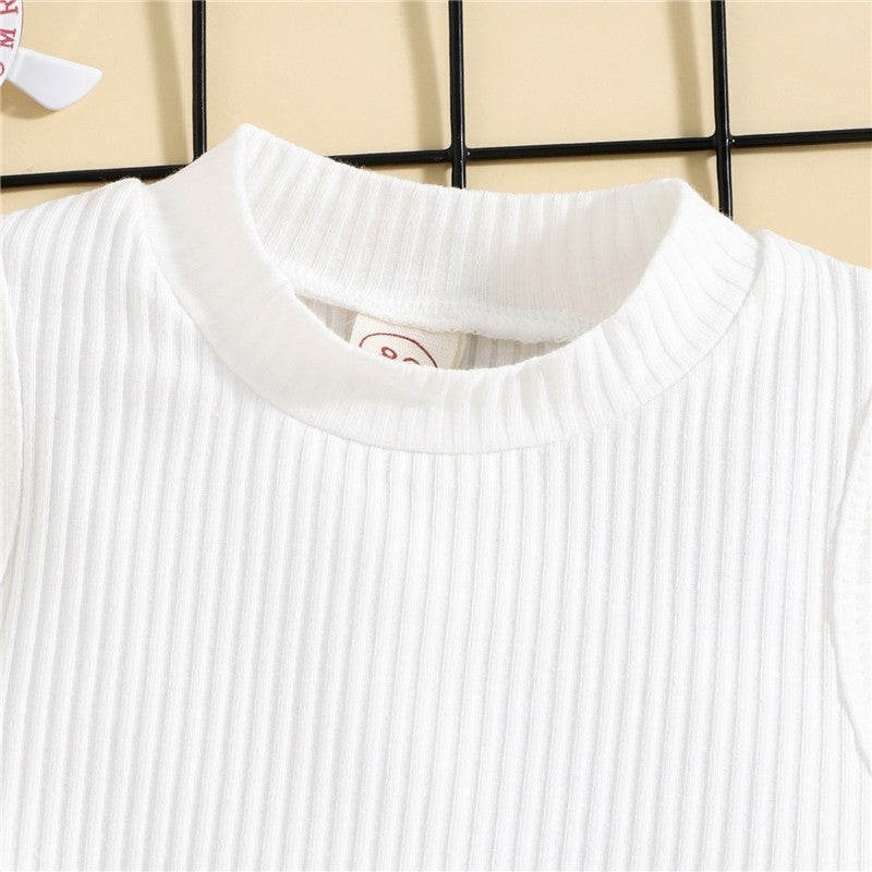 Crewneck Sleeveless Ribbed Vest And Skirt And Belted Waist Bag Three Pieces Suits