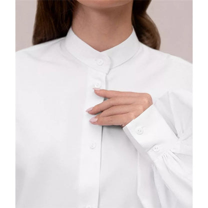 Solid Color Lapel Single Breasted Lantern Sleeves Blouse