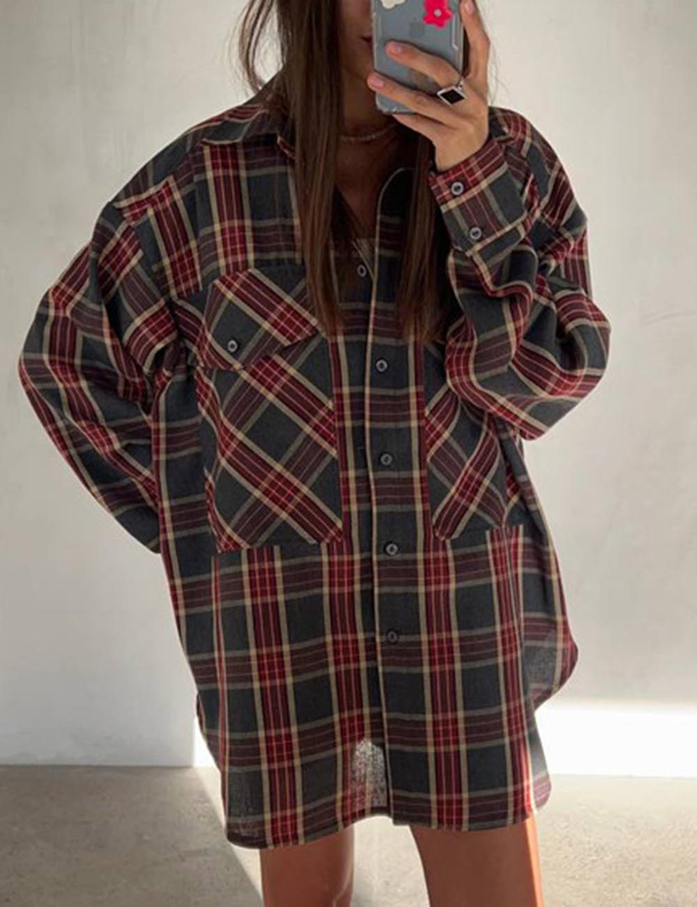 Vintage Plaid Long Sleeve Oversized Shirt