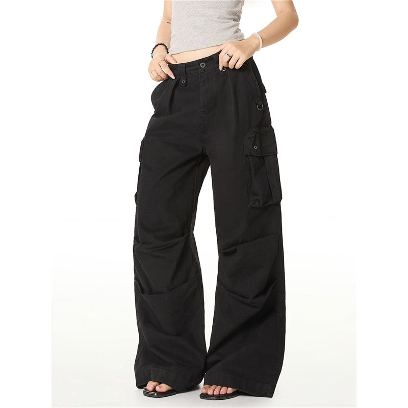 Multi Pocket Cargo Pants Letter Print Straight Leg