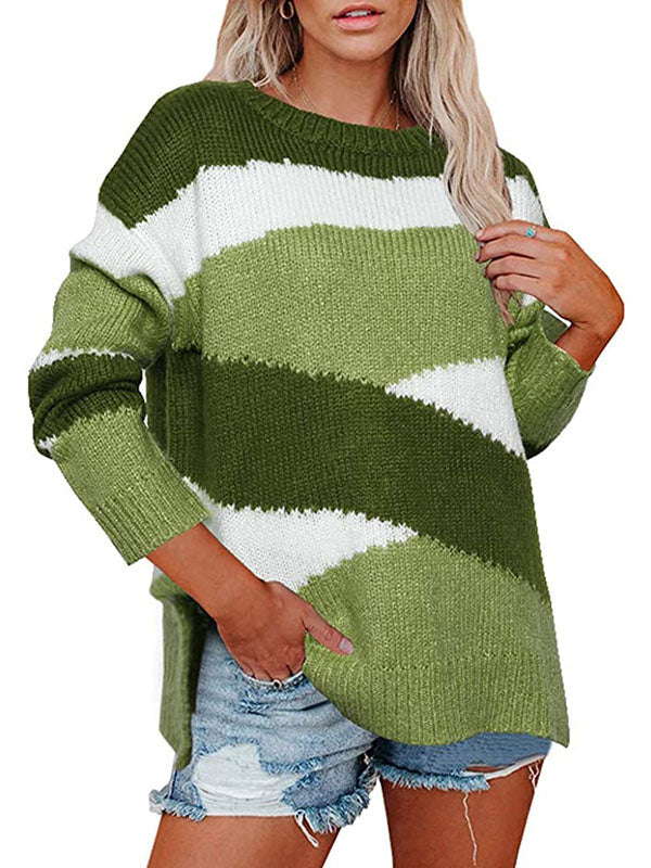 Irregularity Striped Long Sleeves Sweater Tops