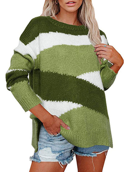 Irregularity Striped Long Sleeves Sweater Tops