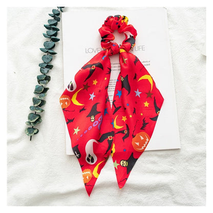 Halloween Printed Satin Scarf Scrunchies