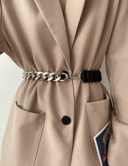 Vintage Stretchy Leather Chain Splicing Belt