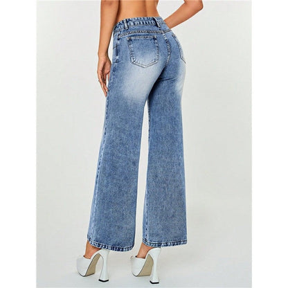 Commuting High Waist Casual Straight Wide Leg Loose Casual Denim Trousers