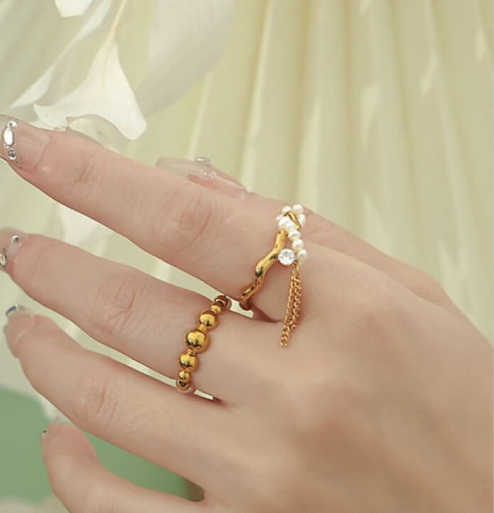 Vintage Gold Chain Tassel Open Adjustable Ring