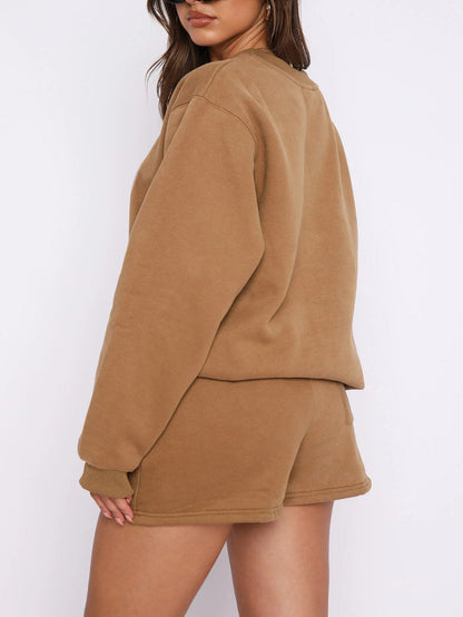 Solid Color Sweatshirt Short Loose Sets