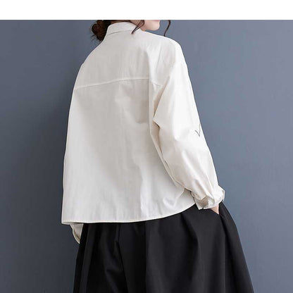 Long Sleeve Lapel Single Breasted Embroidery Loose Blouse