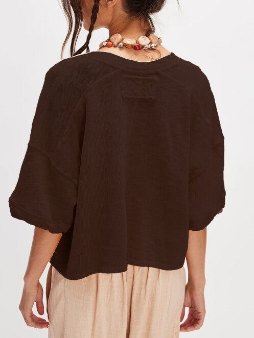 Loose Midi Sleeves Button Down Knit Tops