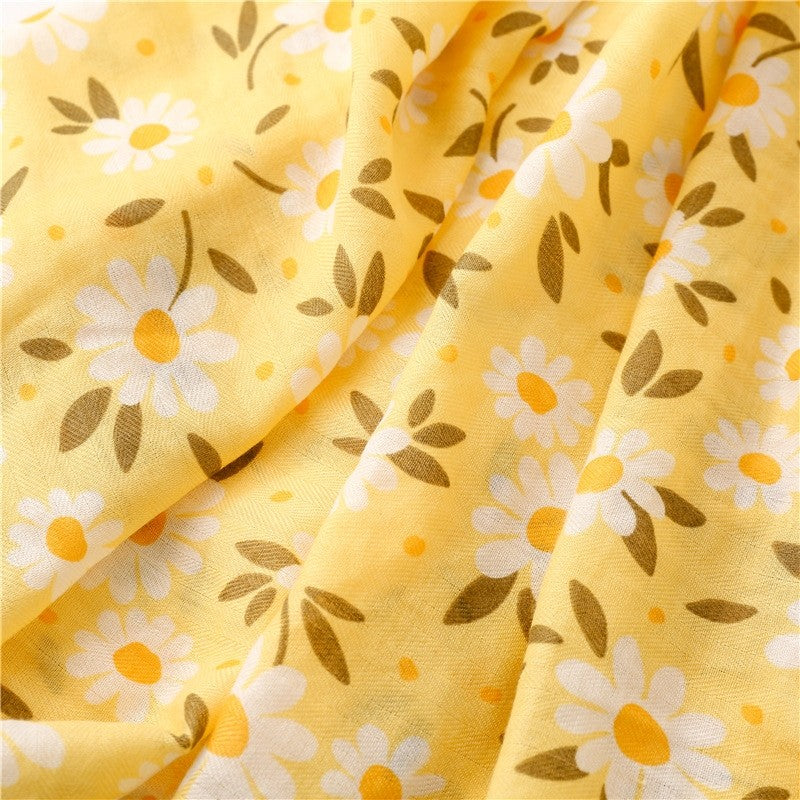 Fashion Flower Print Yellow Fresh Scarf
