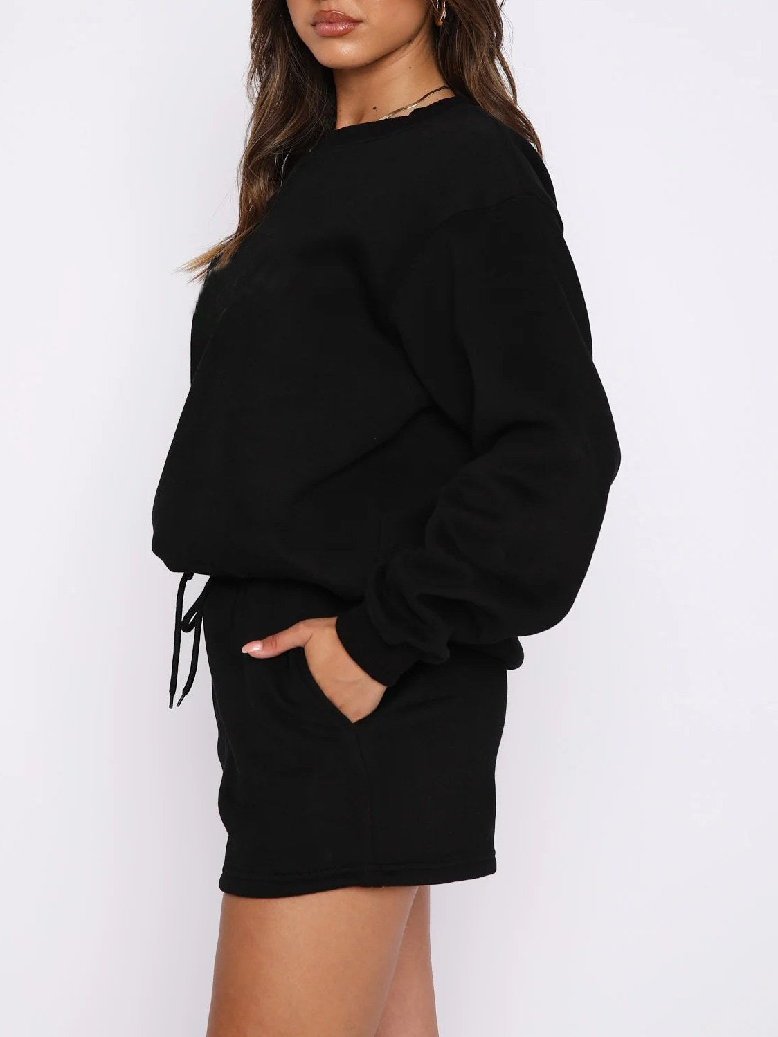 Solid Color Sweatshirt Short Loose Sets