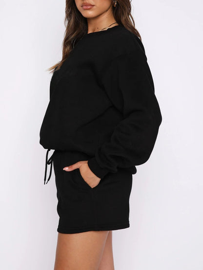 Solid Color Sweatshirt Short Loose Sets
