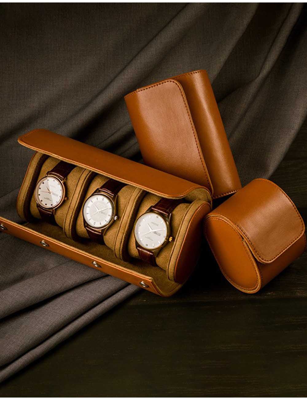 Portable PU Leather Watch Roll Organizer