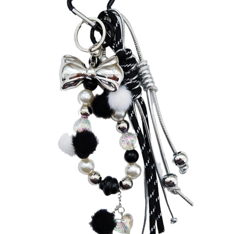 Simple Bow Beaded Braided Keychain Bag Charm