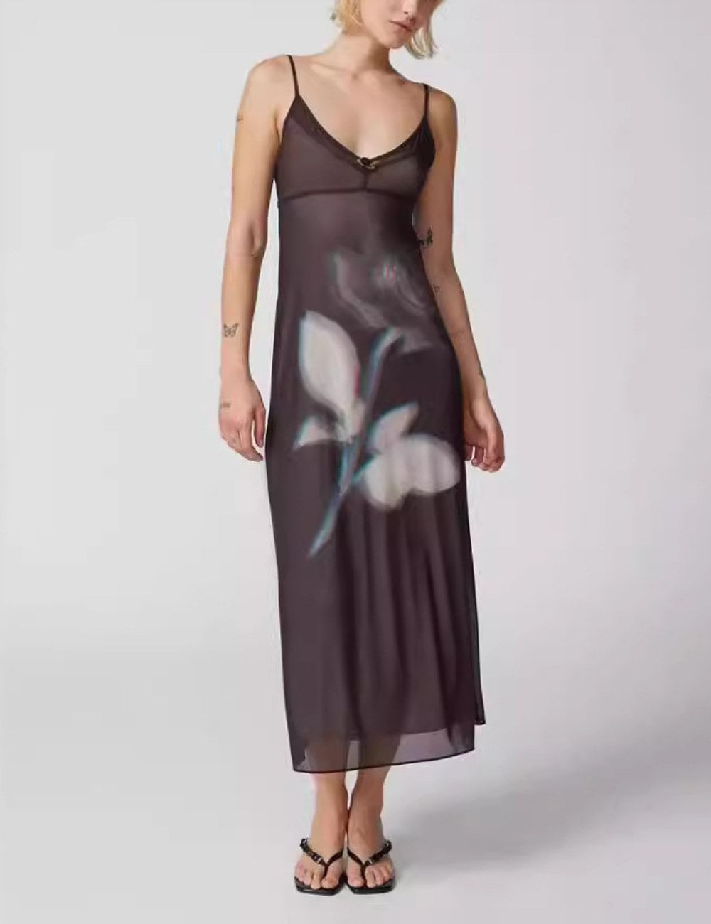 Flower Slim Backless Wrap Spaghetti Dress