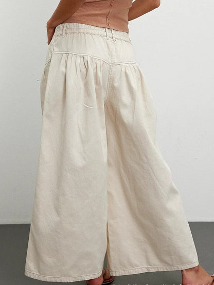 Buttons Midi Rise Wide Leg Jeans