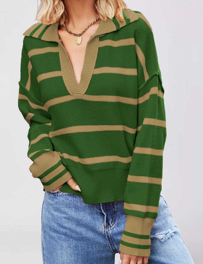 Trendy Splice Striped Oversized Knit Sweater