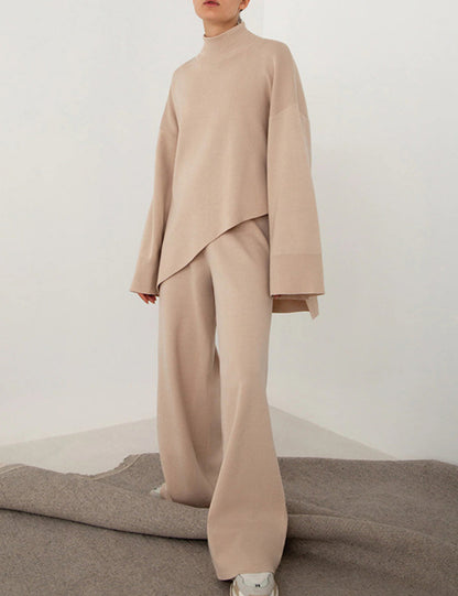 High Collar Irregular Knit Sets