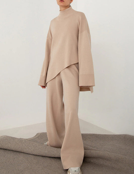 High Collar Irregular Knit Sets