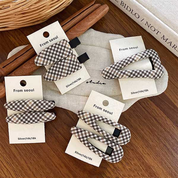 Simple Color Block Plaid Hair Clip