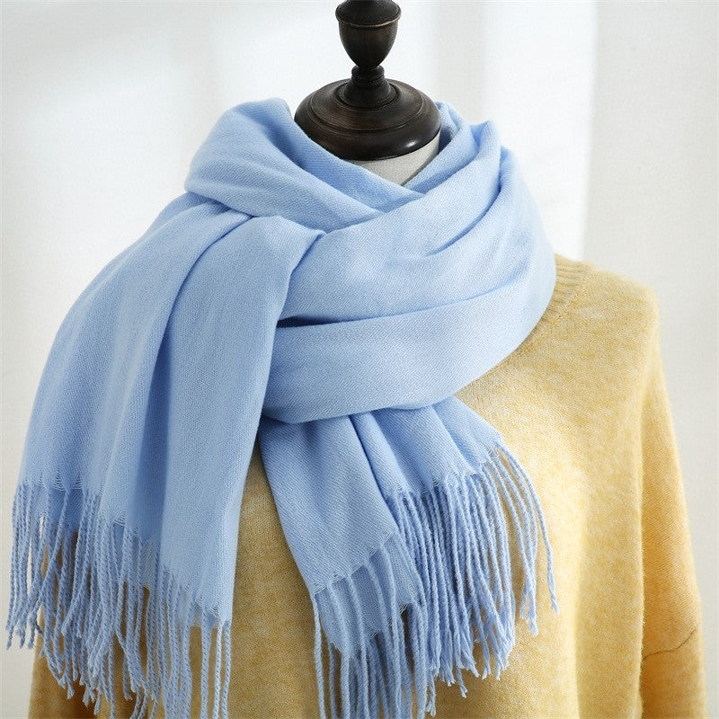 Solid Color Imitated Cashmere Tasseled Shawl Scarf