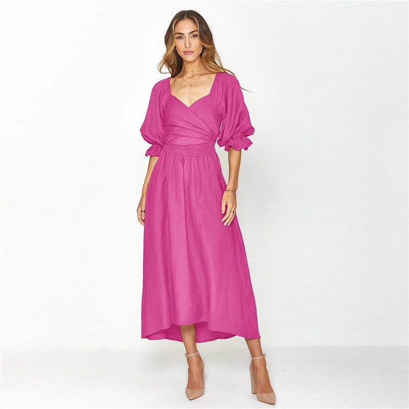 Elegant Fall Off Shoulder High Waist A Line Midi Dress